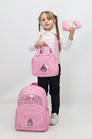 Kız Çocuk MyMelody Temalı 3'lü Okul Çanta Seti Sırt Çantası Termal Beslenme Çantası Kalemlik Sevimli