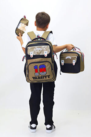 18 Varsity 3'lü Okul Çanta Sırt Çantası Beslenme Çantası Kalemlik İlkokul Peluş Oyuncak Hediyeli