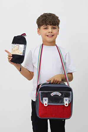 Space Yazılı 3'lü Çanta Seti Sırt Çantası Beslenme Çantası Kalemlik İlkokul Peluş Oyuncak