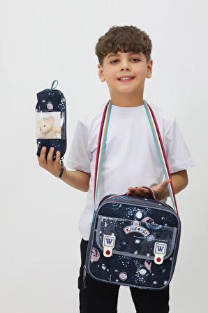 NASA 3'lü Çanta Sırt Çantası Beslenme Çantası Kalemlik Çocuk İlkokul Çantası Peluş Oyuncak Hediyeli