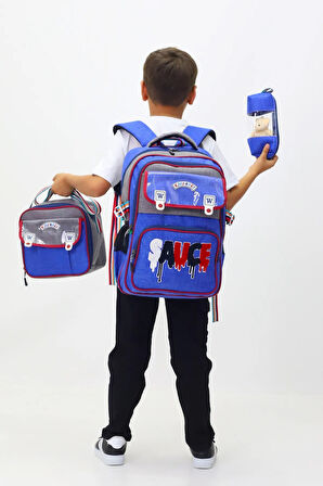 Sauce 3'lü Okul Çanta Seti Sırt Çantası Beslenme Çantası Kalemlik İlkokul Peluş Oyuncak Hediyeli