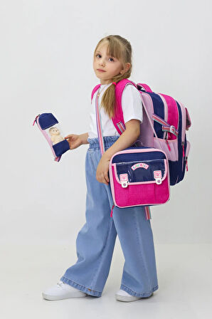 Miss You 3'lü Okul Çanta Seti Sırt Çantası Beslenme Çantası Kalemlik İlkokul Peluş Oyuncak