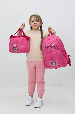 Melody Kuromi 3’lü Okul Çanta Sırt Çantası Beslenme Çantası Kalemlik Peluş Oyuncak Hediyeli İlkokul