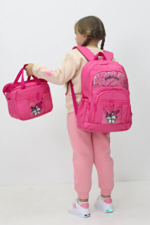 Melody Kuromi 3’lü Okul Çanta Sırt Çantası Beslenme Çantası Kalemlik Peluş Oyuncak Hediyeli İlkokul