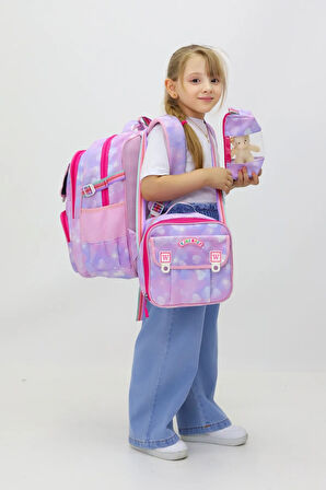 Kelebek 3'lü Okul Çanta Seti Sırt Çantası Beslenme Çantası Kalemlik İlkokul Peluş Oyuncak Hediyeli