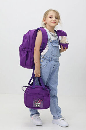 Melody Kuromi 3'lü Okul Çanta Sırt Çantası Beslenme Çantası Kalemlik İlkokul Peluş Oyuncak Hediyeli