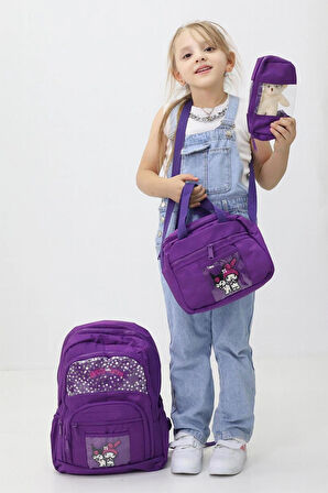 Melody Kuromi 3'lü Okul Çanta Sırt Çantası Beslenme Çantası Kalemlik İlkokul Peluş Oyuncak Hediyeli