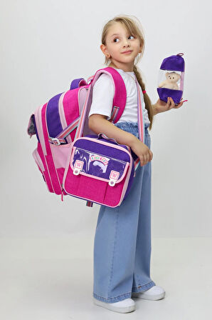 Happy Days 3'lü Kız Çanta Seti Sırt Çantası Beslenme Çantası Kalemlik İlkokul Peluş Oyuncak Hediyeli