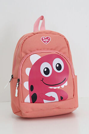 Sevimli Dinozor Figürlü Somon Anaokulu Kreş Çantası 4 Bölmeli Kız Çocuk Sırt Çantası