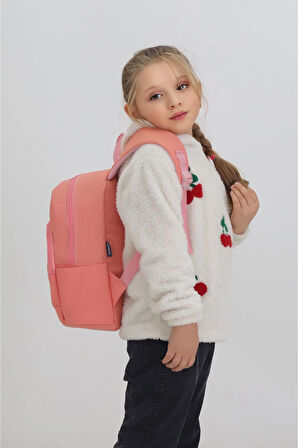 Sevimli Dinozor Figürlü Somon Anaokulu Kreş Çantası 4 Bölmeli Kız Çocuk Sırt Çantası