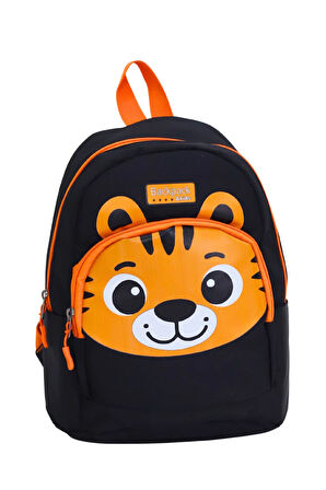 Kaplan Figürlü Siyah Anaokulu Kreş Çantası 4 Bölmeli Erkek Çocuk Sırt Çantası