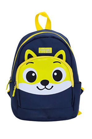 Tilki Figürlü Lacivert Anaokulu Kreş Çantası 4 Bölmeli Erkek Kız Çocuk Sırt Çantası
