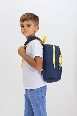 Tilki Figürlü Lacivert Anaokulu Kreş Çantası 4 Bölmeli Erkek Kız Çocuk Sırt Çantası