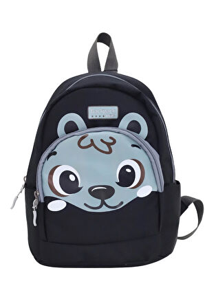 Sincap Figürlü Siyah Anaokulu Kreş Çantası 4 Bölmeli Erkek Kız Çocuk Sırt Çantası