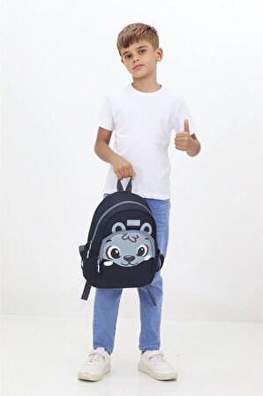 Sincap Figürlü Siyah Anaokulu Kreş Çantası 4 Bölmeli Erkek Kız Çocuk Sırt Çantası