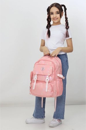 Somon Pembe Çocuk Okul Çantası Parlak Varak Desenli İlkokul Ortaokul Günlük Kullanım Sırt Çantası