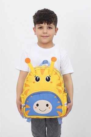 Anaokulu Kız Erkek Çocuk Sırt Çantası Sevimli Hayvan Figürlü Sarı Mavi Zürafa Desenli