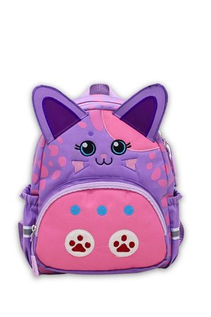 Anaokulu Kız Çocuk Sırt Çantası Sevimli Kedi Figürlü Mor Pembe Desenli