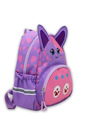 Anaokulu Kız Çocuk Sırt Çantası Sevimli Kedi Figürlü Mor Pembe Desenli