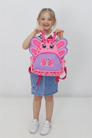 Anaokulu Kız Çocuk Sırt Çantası Sevimli Kelebek Figürlü Pembe Mor Desenli