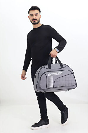 Gri Spor ve Seyahat Çantası – Ayakkabı Bölmeli, Su Geçirmez, Omuz Askılı Antrenman Çantası