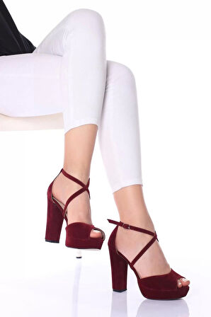 Kadın Moda Şık Yeni Bordo Süet Topuklu Zarif Tasarım Düğün Nişan Gece Abiye Ayakkabı