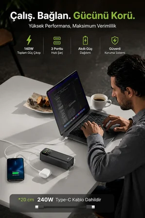 24000mAh 200W Powerbank 140W USB-C Çıkış Dijital Ekran 3 Port Laptop Telefon Taşınabilir Şarj Cihazı