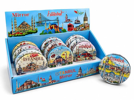 Özel Üretim Zarif Model Şık Tasarım Turistik Hatıra Taşlı İstanbul Temalı İnce El Aynası
