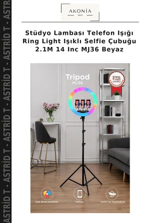 Stüdyo Lambası Telefon Işığı Ring Light Işıklı Selfie Çubuğu 2.1M 14 Inc MJ36 Beyaz
