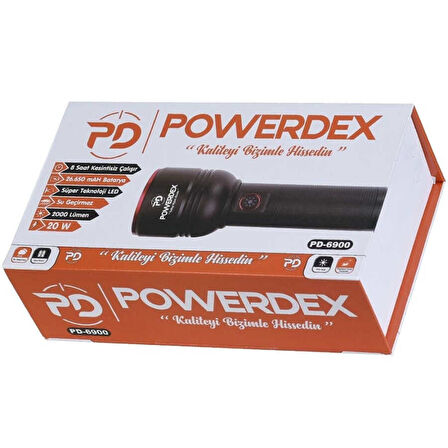 Powerdex PD-6900 20Watt 2000 Lümen Zoomlu Şarjlı El Feneri