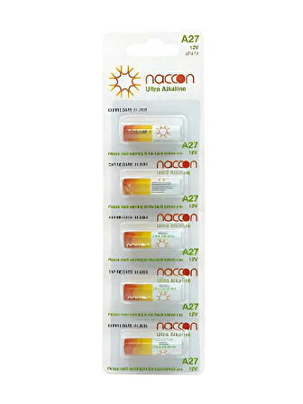 Naccon Ultra Alkalin A27 27A 12V 5'li Paket Bariyer Kumandası 27a 12v Alkalin Alarm Pili