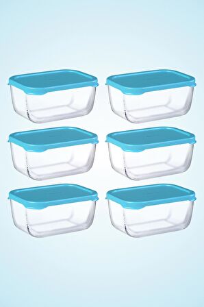 6lı Snowbox Saklama Kabı Takımı 420cc Mavi Kapaklı