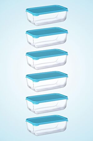 Paşabahçe snowbox 6 prç. kapaklı cam saklama kabı 1200cc.mavi