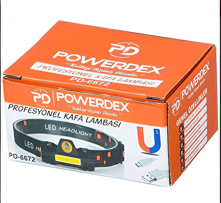 Powerdex PD-6672 Şarjlı Mıknatıslı Su Geçirmez Kafa Lambası