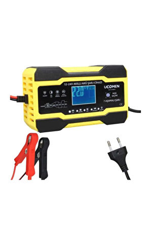 12/24 Volt 10 Amper Led Göstergeli 7 Aşamalı Akü Şarj Cihazı (UC-C121001A Sarı)