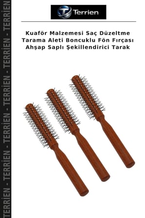 Kuaför Malzemesi Saç Düzeltme Tarama Aleti Boncuklu Fön Fırçası Ahşap Saplı Şekillendirici Tarak