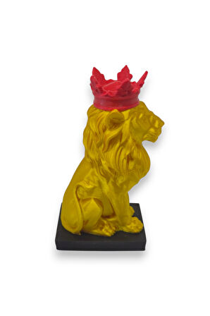 3D Aslan Figürü – Galatasaray Temalı Sarı Kırmızı Dekoratif Biblo - Cimbom