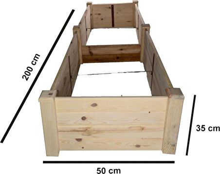 Bahçesan Panel Sistem Yüksek Sebze Yatağı/Ahşap Sebze Tarhı/Çıralı Çam 50x200x35