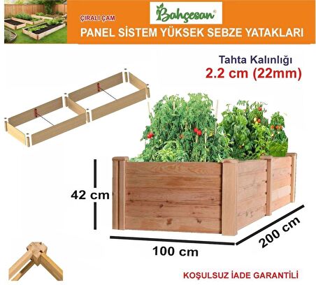 Bahçesan Panel Sistem Yüksek Sebze Yatağı/Ahşap Sebze Tarhı/Çıralı Çam 100x200x42