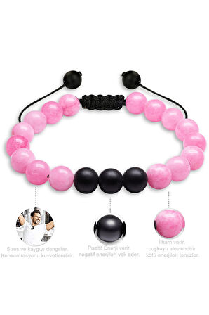 Sertifikalı Makrome Pembe Kuvars Taşı Doğal Taş Bileklik Seti