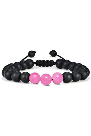 Sertifikalı Makrome Pembe Kuvars Taşı Doğal Taş Bileklik Seti