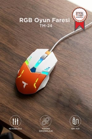 Delux Serisi Cihaz Masaüstü Aksesuarı Donanım Oyuncu Mouse Rgb Aydınlatma TM24 Beyaz