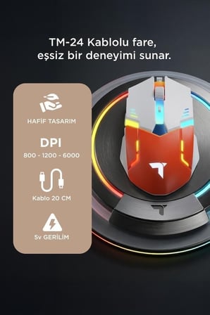 Delux Serisi Cihaz Masaüstü Aksesuarı Donanım Oyuncu Mouse Rgb Aydınlatma TM24 Beyaz