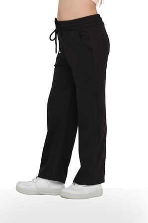 Kız Çocuk Beli Lastikli Kordonlu Geniş Bol Paça Palazzo Burgu Okul Pantolon — Siyah
