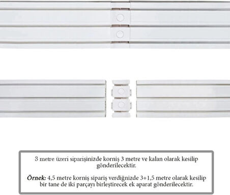 3 Raylı Korniş Perde Rayı 4 Metre Kaliteli Sağlam Ambalaj