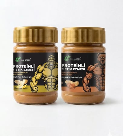 2'li Paket Proteinli Fıstık Ezmesi (Karamel ve Muz) | Fıstık Proteini, Maca Kökü Tozu ile | 325 gr x 2