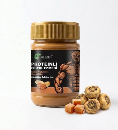 3'lü Paket: Proteinli Fıstık Ezmesi (Karamel, Muz, Vanilya) | Fıstık Proteini, Maca Kökü Tozu ile | 325 gr x 3
