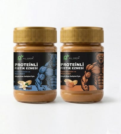 2'li Paket Proteinli Fıstık Ezmesi (Karamel ve Vanilya) | Fıstık Proteini, Maca Kökü Tozu ile | 325 gr x 2