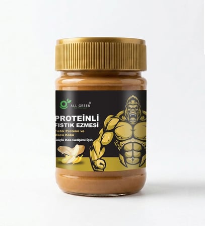Proteinli Fıstık Ezmesi (Muz) | Fıstık Proteini, Maca Kökü Tozu ile | 325 gr