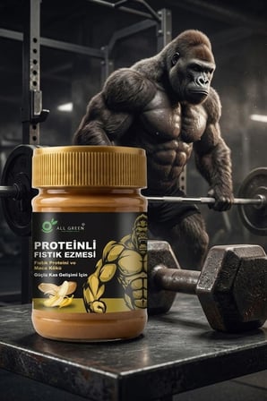 Proteinli Fıstık Ezmesi (Muz) | Fıstık Proteini, Maca Kökü Tozu ile | 325 gr